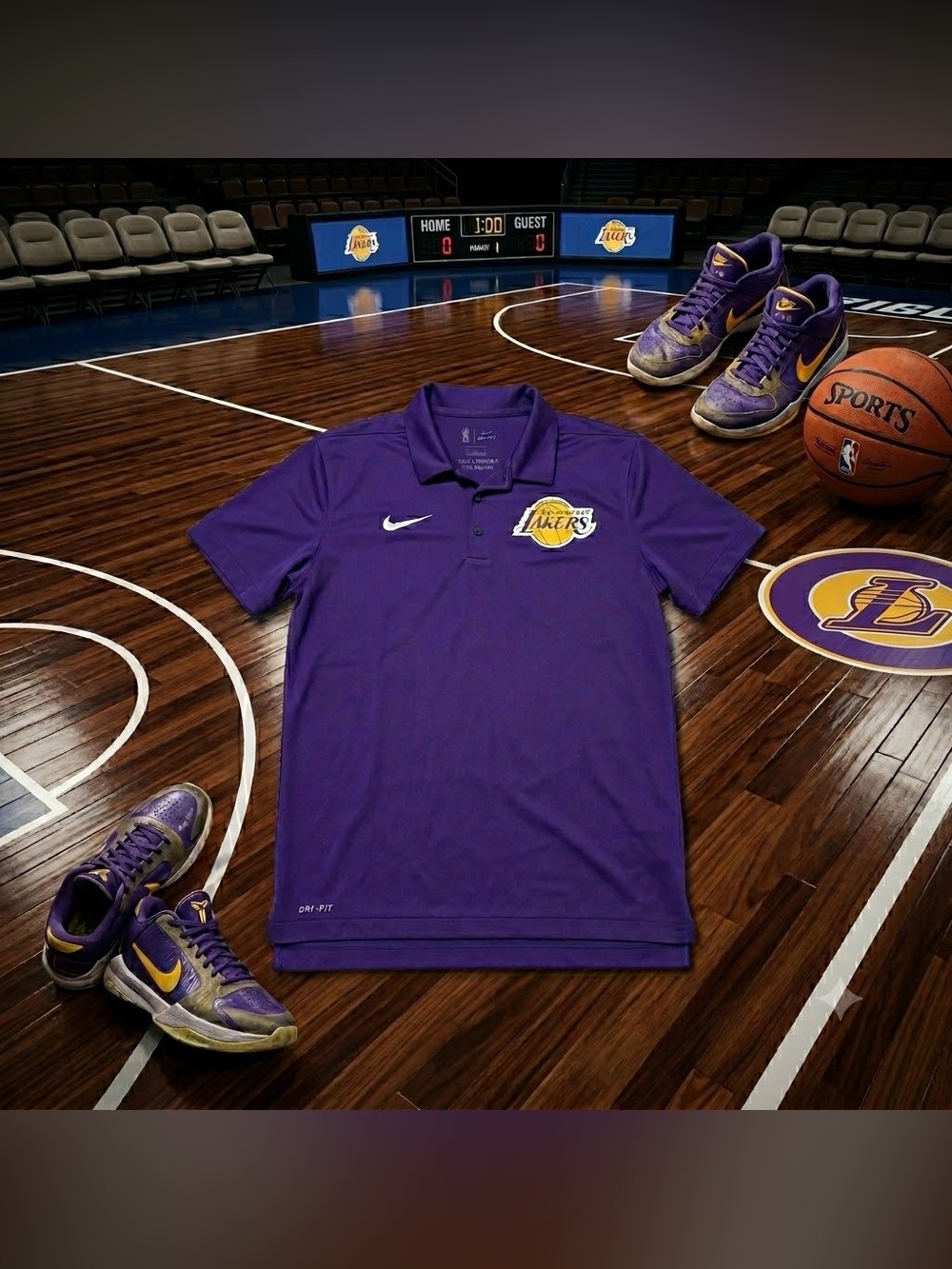 Nike Purple Los Angeles Lakers Polo Shirt with Yellow Logo